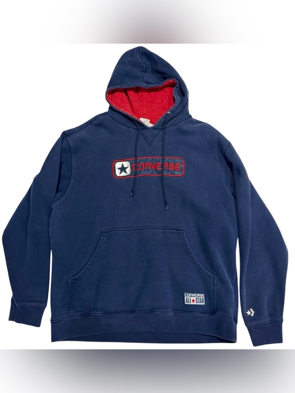 Vintage Y2K Converse All Star Embroidered Spellout Hoodie Navy Red XL